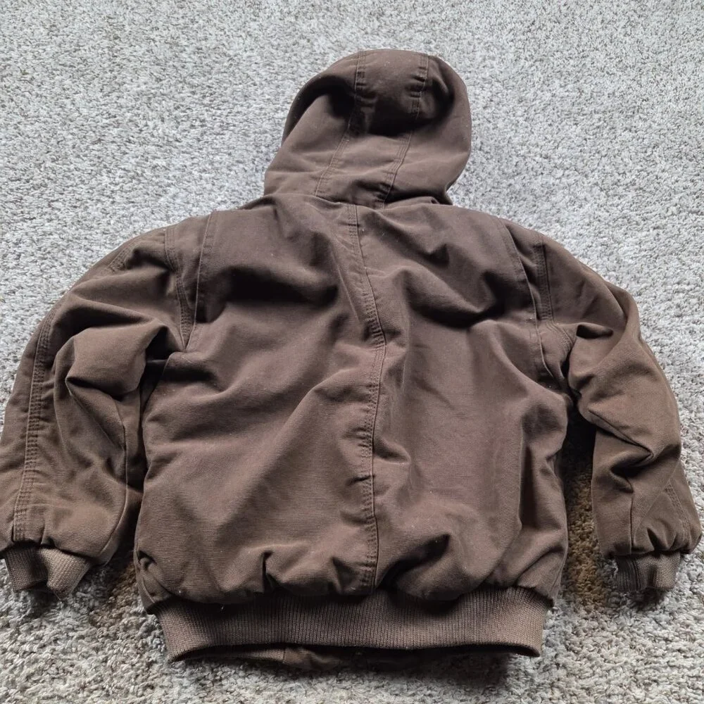 Berne Jacket Youth Small Brown Hooded Lined Zip Tan Work Wear Canvas Farm